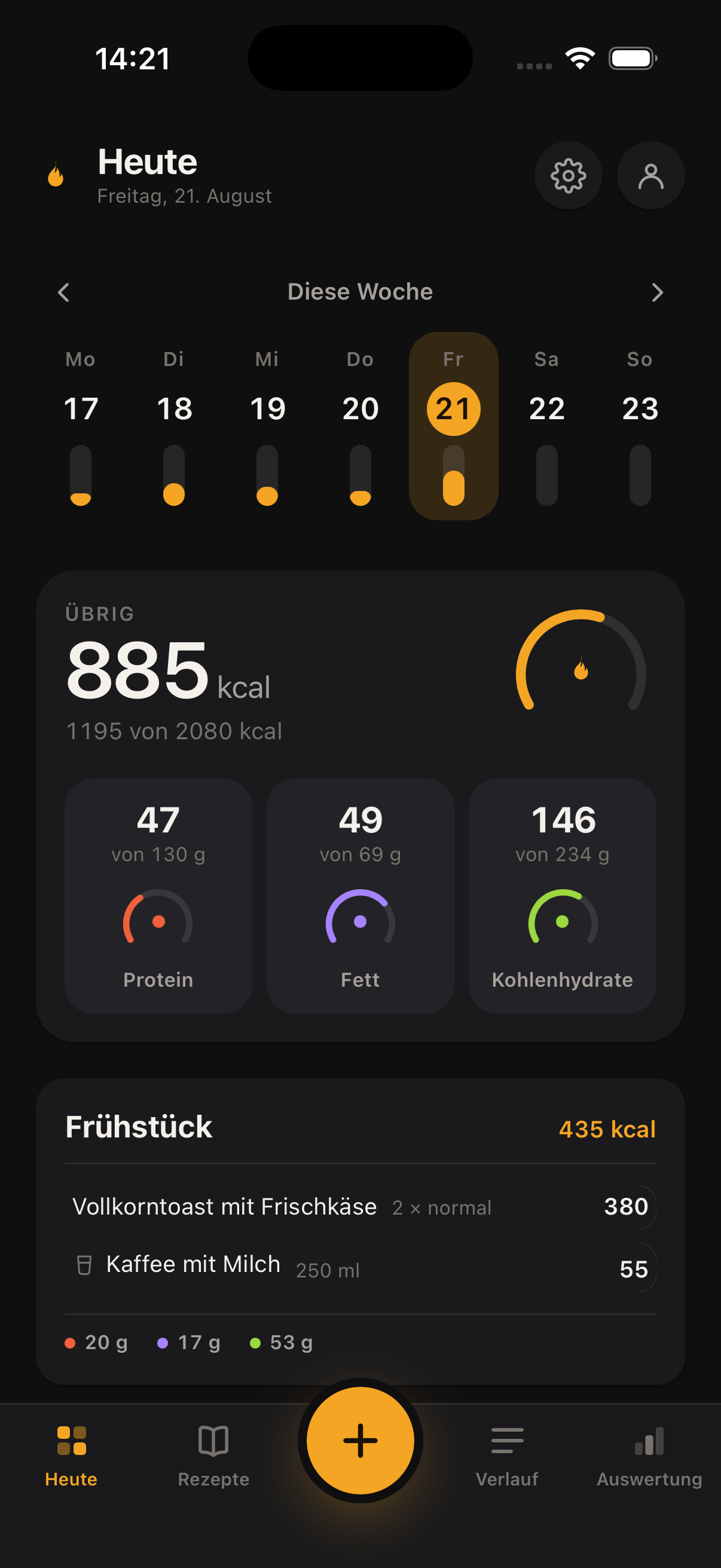 Dieselbe Tagesansicht im Dunkelmodus.